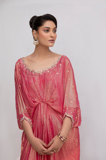 Chamkili Hot Pink Shimmer Chiffon Kaftan